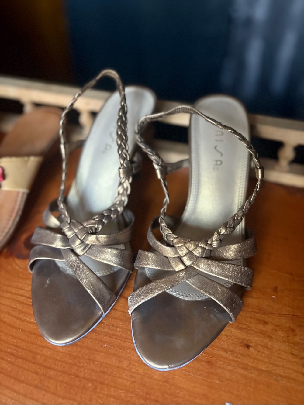 Unisa Metallic Bronze Braided Slingback Heels